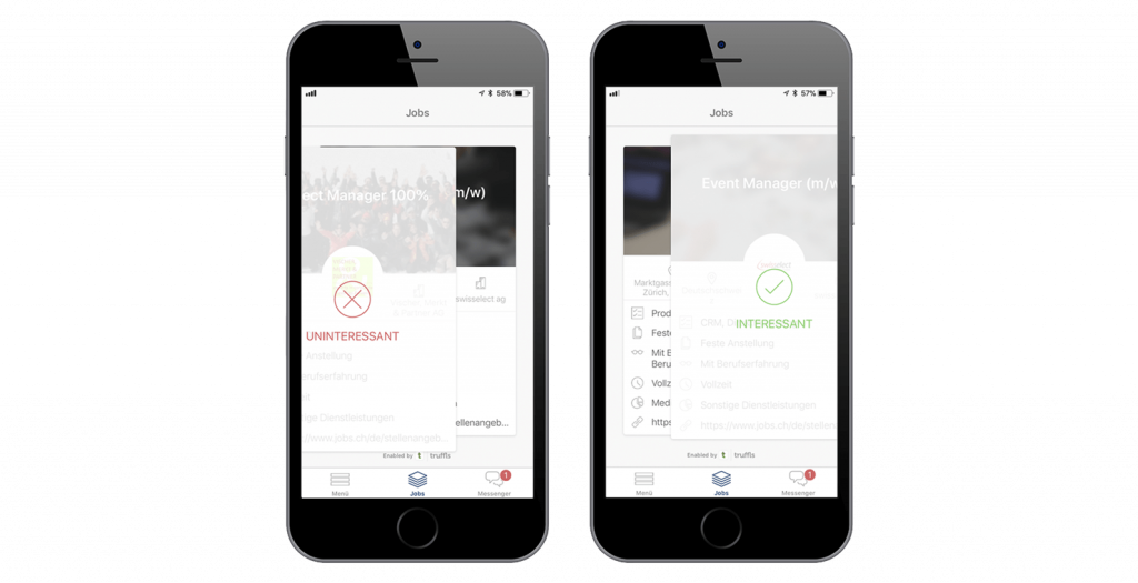 rechts swipen und links swipen bei talentfly