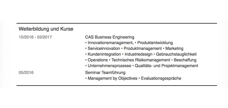 ansicht von kursen im lebenslauf