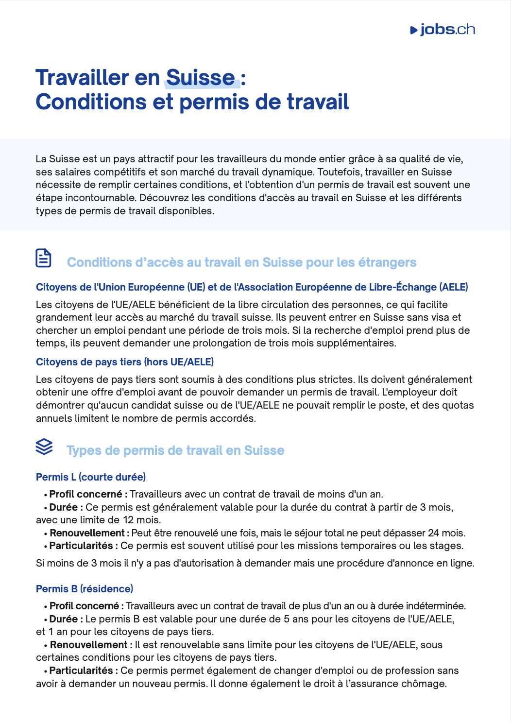 Travailler en Suisse : Conditions et permis de travail